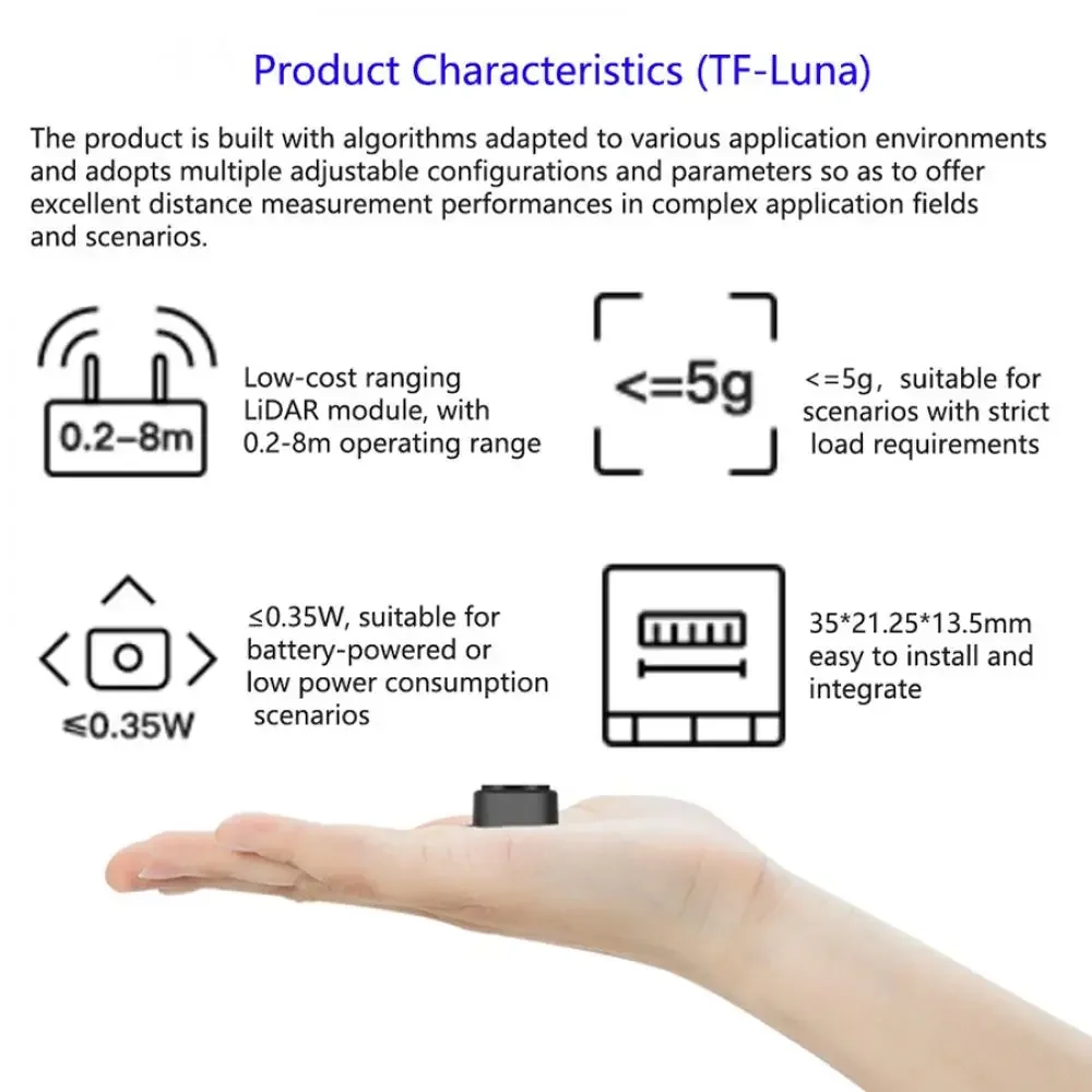Módulo de Sensor de alcance TF-Luna Lidar, Sensor de telémetro, módulo Micro de rango de un solo punto para Arduino Pixhawk 5V UART IIC