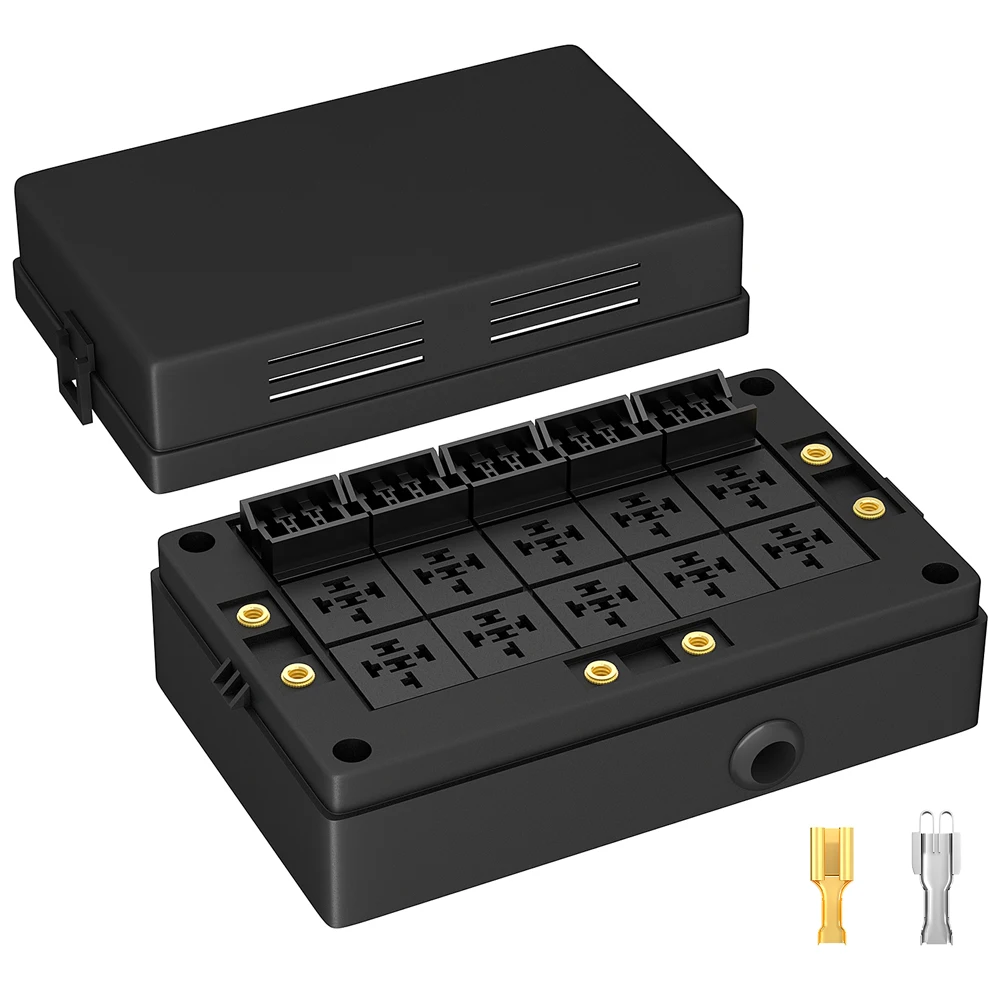 Caja de relés de coche de 10 vías, caja de fusibles de 12V, portafusibles de hoja de 15 vías para automoción marina con terminales