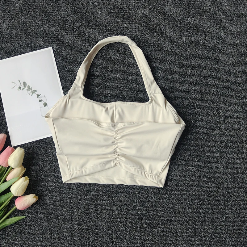 Chaleco deportivo con cuello Halter, almohadillas para el pecho, reunión a prueba de golpes, Top de Yoga para Fitness de secado rápido, parte de atrás bonita, ropa interior para mujer