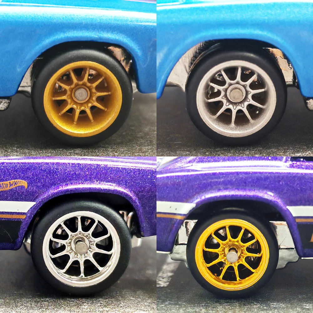 Ruedas 1/64 con neumáticos de goma fijos, diez radios para modelo de juguete, piezas de reacondicionamiento de coches fundidos a presión para Hotwheels (5 juegos para 5 coches)