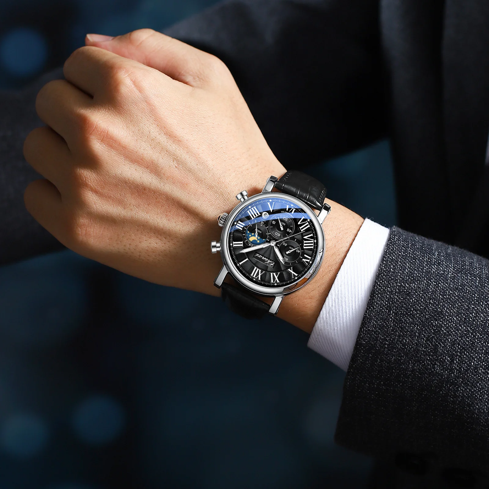 CHENXI 973 multifunción negocios fase lunar fecha impermeable Roma analógico importado hombres reloj de pulsera Dial relojes de cuero de cuarzo