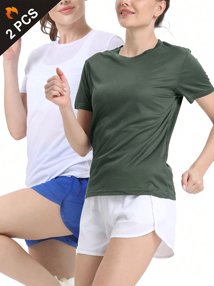 Camiseta deportiva ultraligera de secado rápido para mujer, Top ligero transpirable para entrenamiento físico, entrenamiento, correr y gimnasio, 2 uds.