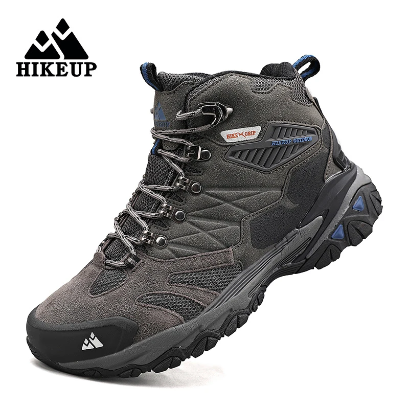 HIKEUP-Botas de invierno para hombre, Botas de senderismo al aire libre, zapatos de Trekking de ante de alta calidad, botas militares de combate táctico a prueba de lluvia