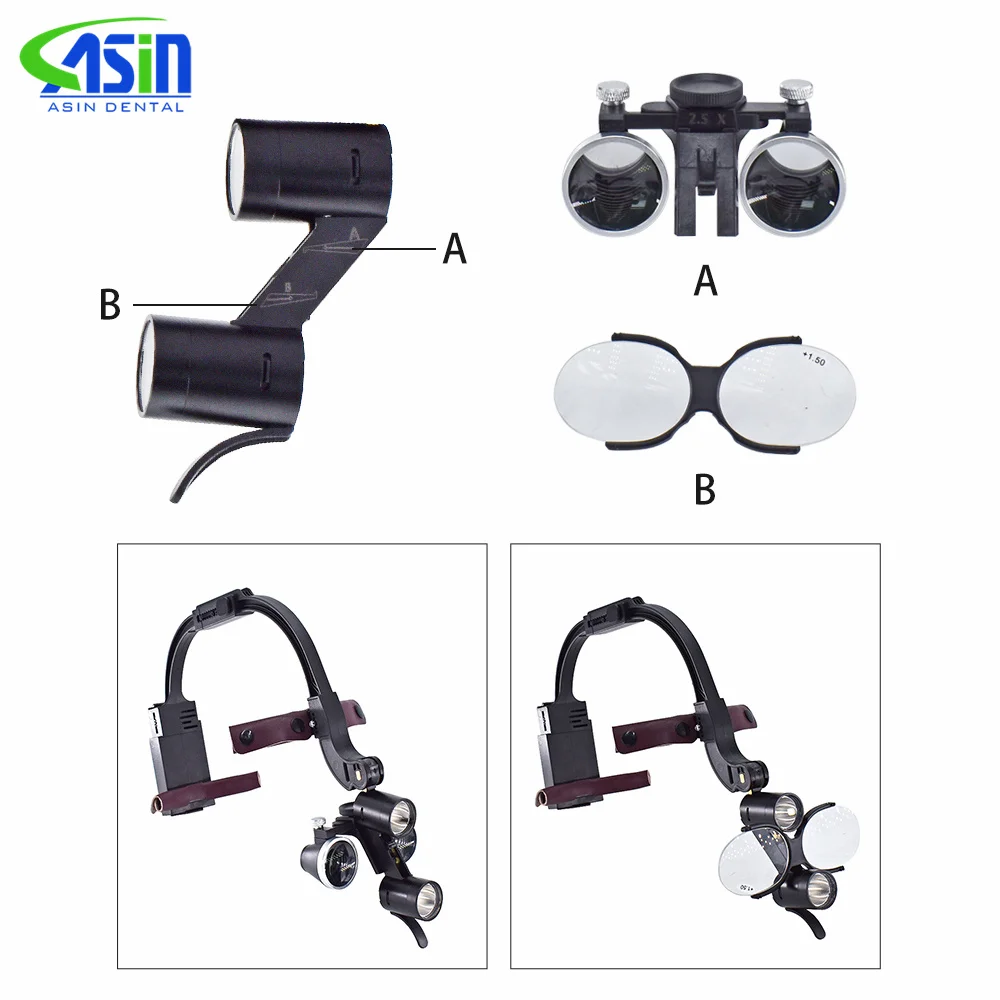 Lámpara de luz LED para cabeza Dental, lupas binoculares de aumento, luz de 5W, faro quirúrgico para dentista, equipo de laboratorio, 2,5x, 3,5x