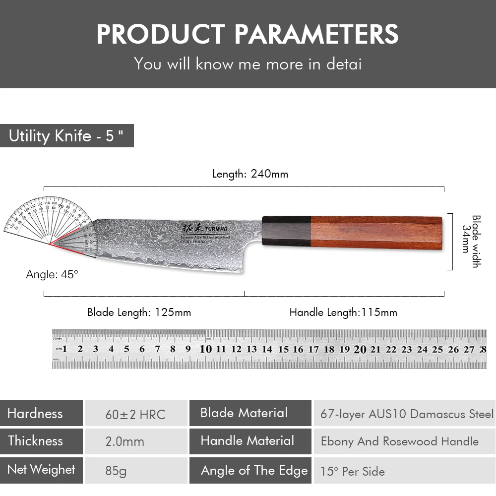TURWHO-cuchillo de cocina de 5 ", cuchillos de Chef de acero damasco forjado a mano japonés, pelador de carne vegetal, cuchillo de fruta, herramientas de cocina