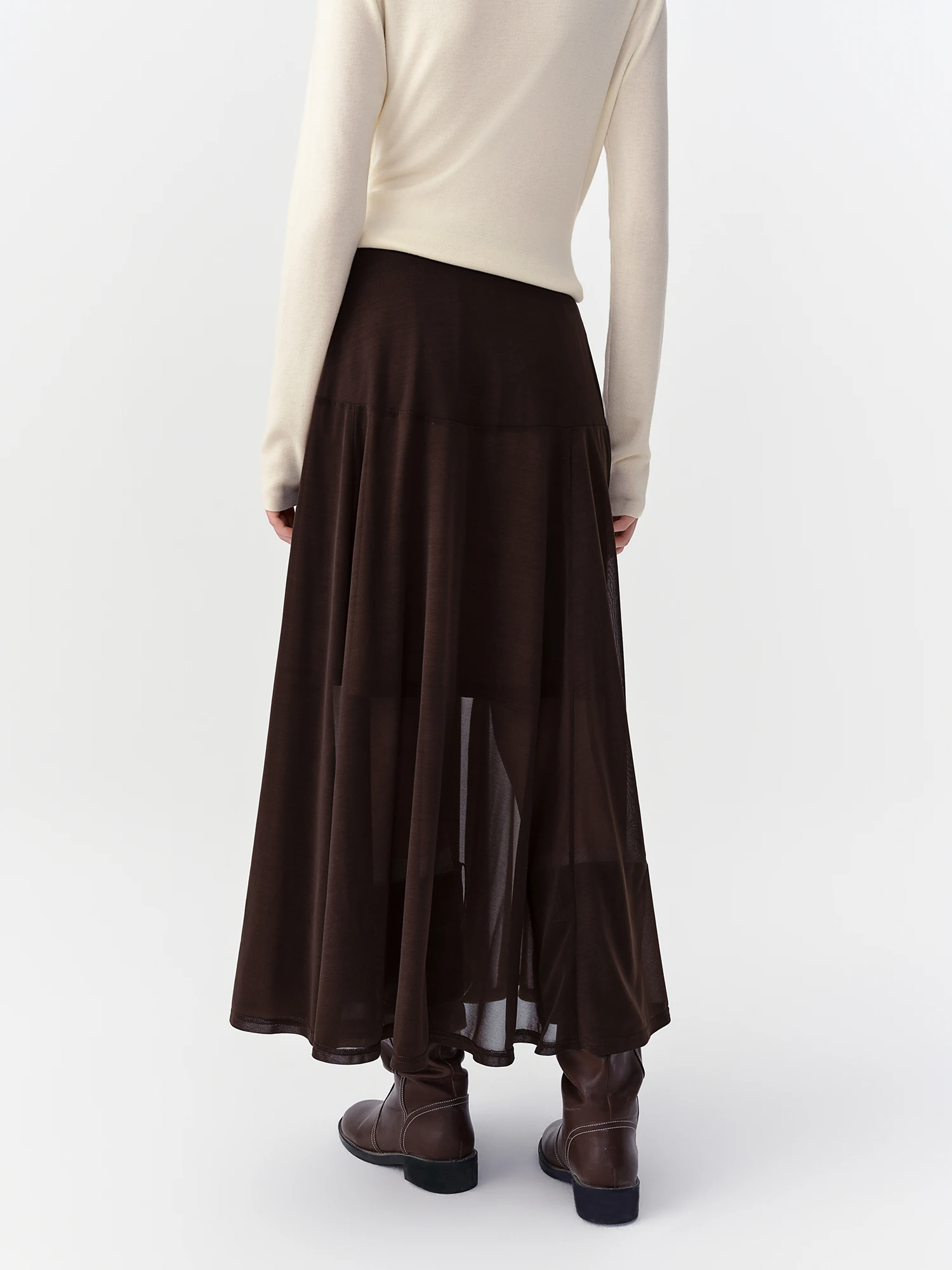 Falda Larga Fluida Color Café para Mujer DUSHU, Nueva Colección Otoño 2026, Tallas Variadas, Cintura Alta, Corte Holgado, Elegante y Casual