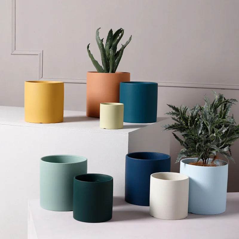 Maceta de cerámica de estilo nórdico para plantas, maceta cilíndrica con agujero, decoración de jardín