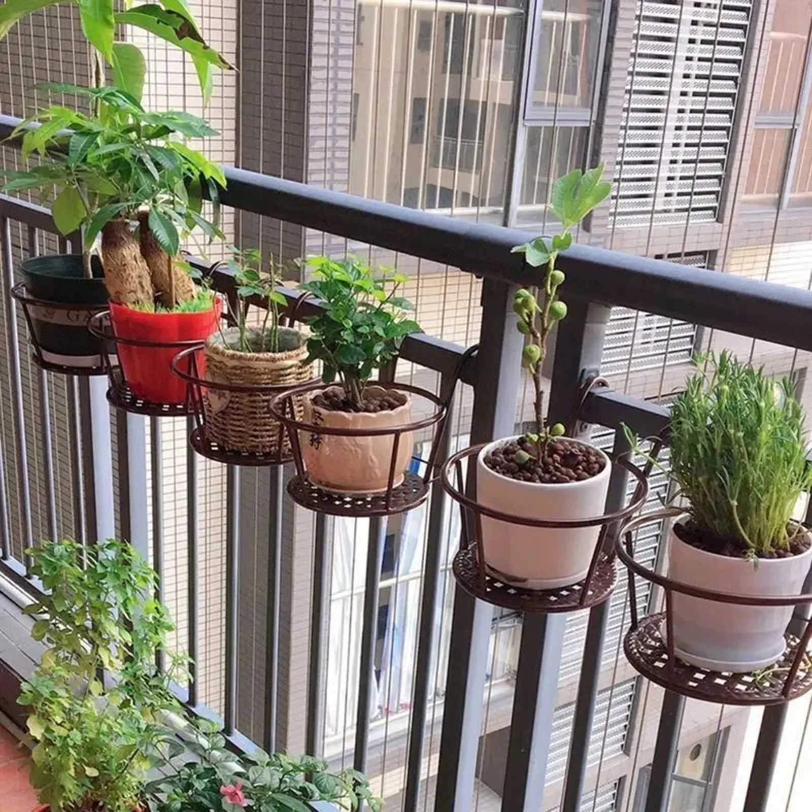 Maceta de hierro montada en la pared para balcón, soporte redondo para plantas colgante para exteriores, decoración de jardín resistente a prueba de herrumbre, 1 Uds.