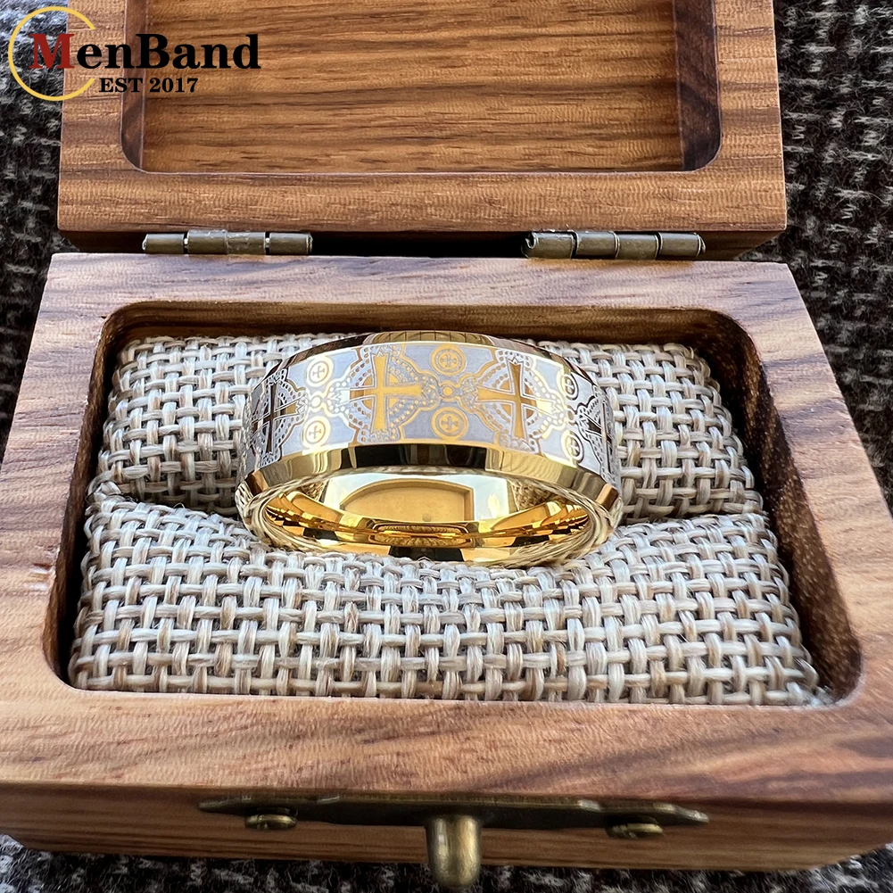 MenBand 6/8mm hombres y mujeres boda anillo de tungsteno tallado láser complejo patrón cruzado cúpula pulido ajuste cómodo