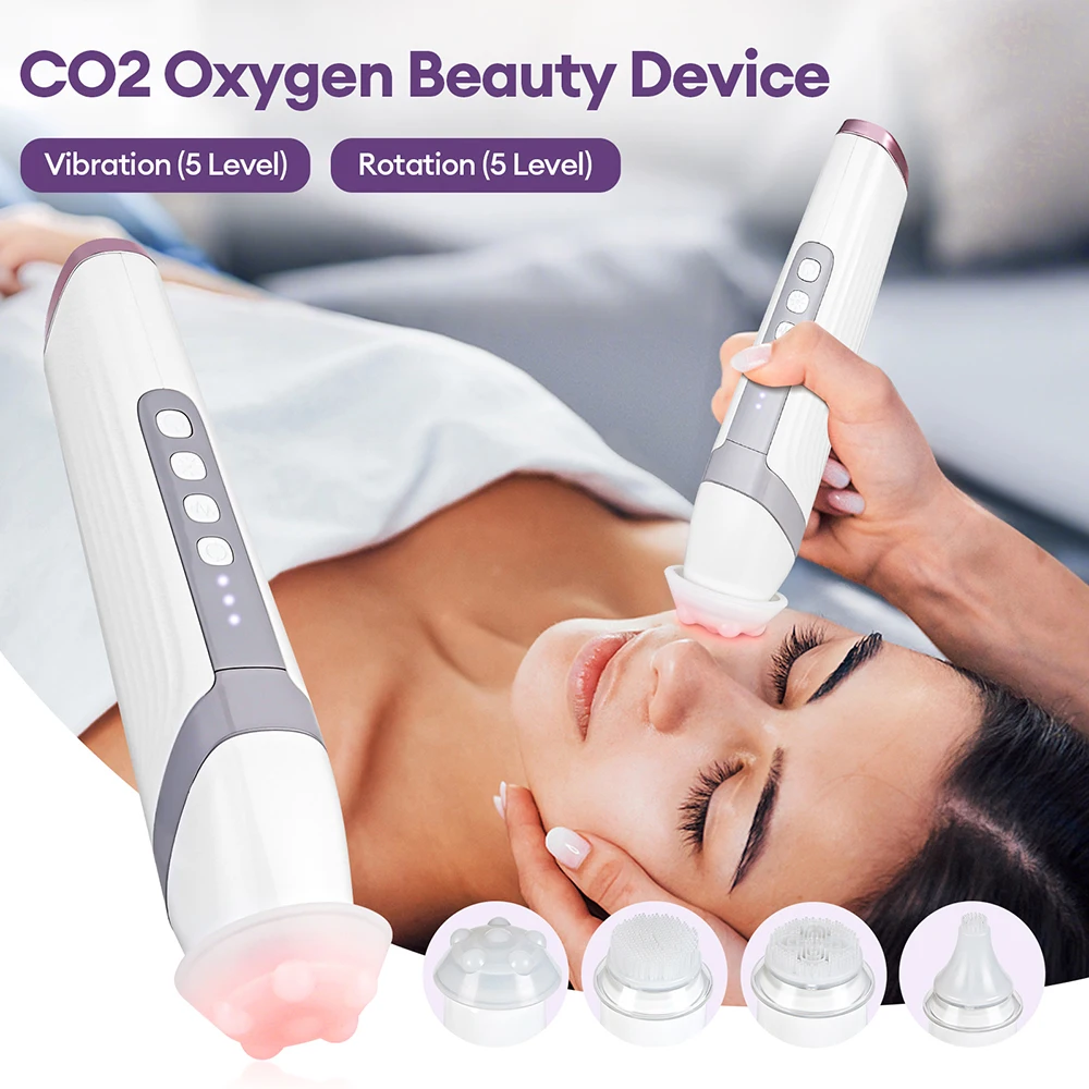 Pluma de burbuja de CO2 de 4 puntas, limpieza Facial de la piel acuática, dispositivo de belleza para SPA, masajeador de cápsulas de CO2, máquina Facial portátil de burbujas de oxígeno