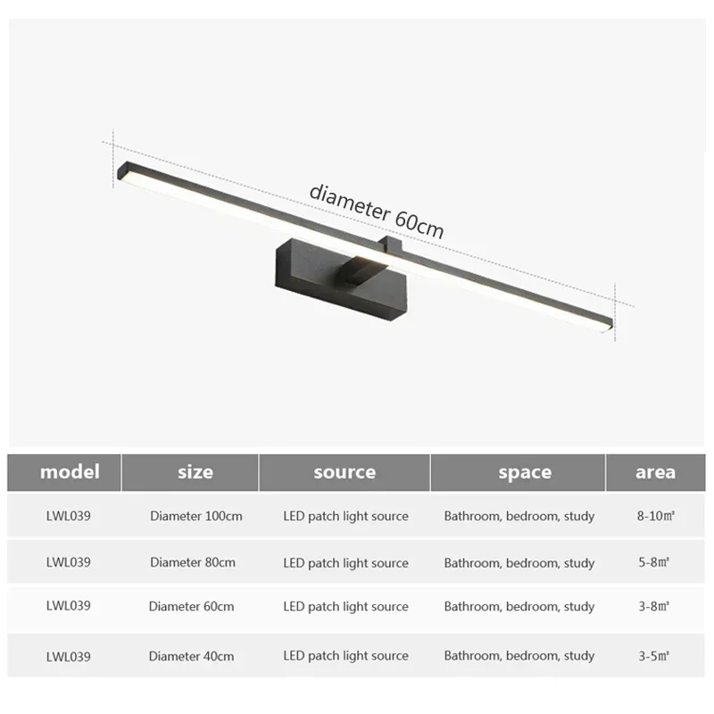 Lámpara LED moderna para espejo de tocador, luz de pared para baño, espejo de maquillaje, faro, accesorio de iluminación interior, decoración de aplique