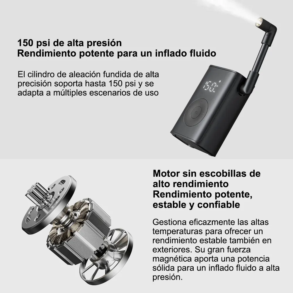 Nuevo Xiaomi Mijia Compact Portable Electric Air Compressor, Inflador Inteligente con Detección Digital de Presión de Neumáticos, Bomba de Aire Eléctrica Portátil Multiherramienta