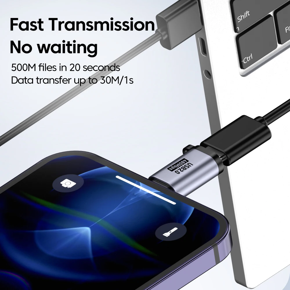 Adaptador Micro USB a tipo C Mini USB a USB C 480Mbps conector de carga de datos rápida USBC a adaptador Lightning para iphone Android