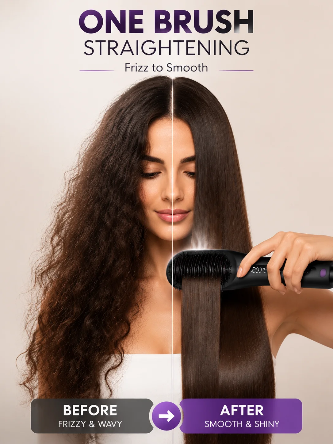 Cepillo Alisador de Cabello Portátil, Inalámbrico con Carga USB, Peine Caliente con Revestimiento Cerámico, Herramienta de Peinado Iónica Anti-Frizz
