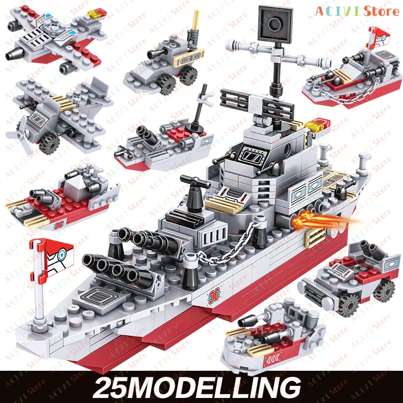 Navy War Chariot, barco del ejército, modelo de avión, buques de guerra, bloques de construcción compatibles con Lego, juego de construcción para niños, juguetes de ladrillos