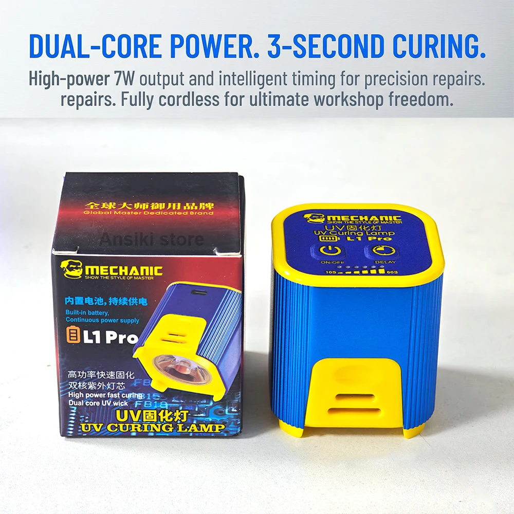 Lámpara de curado UV MECHANIC L1 Pro, luz UV portátil de doble núcleo con batería integrada de 400mAh para curado de pegamento UV/resina/tinta verde