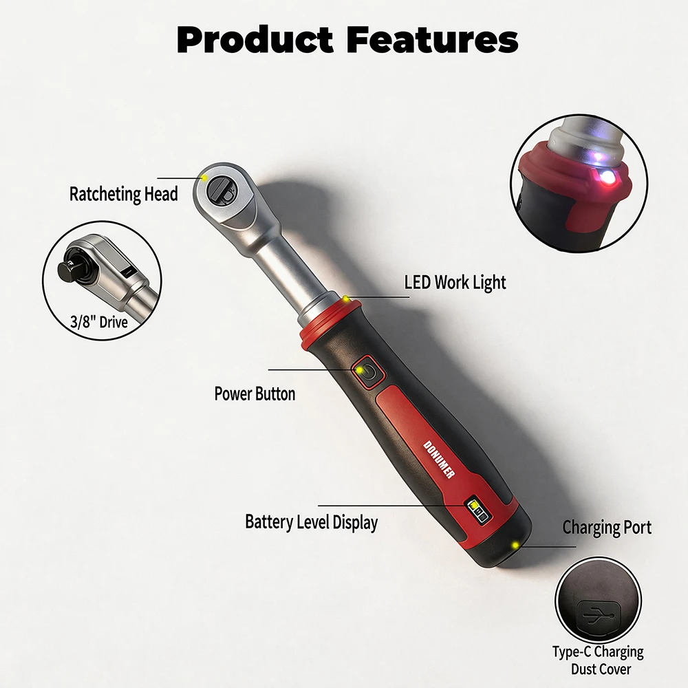 Llave Eléctrica de Trinquete Recargable Tipo-C de 3.6V con Enchufe de 1/4 para Reparación Automotriz, Mantenimiento del Hogar y Proyectos de Bricolaje
