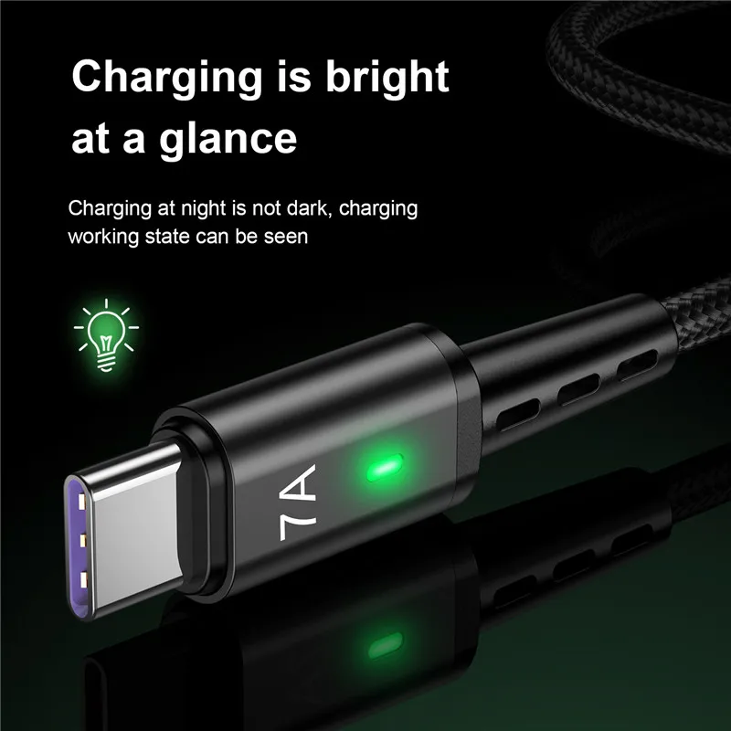 Cable USB tipo C 7A para Samsung S22 S20 Xiaomi mi 12, Cable USB C de carga rápida para teléfono móvil, Cable de datos para cargador tipo C