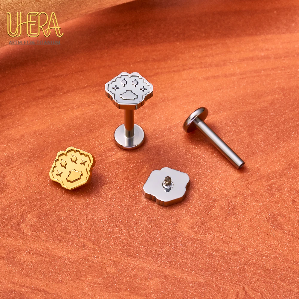 Piercing de Titanio ASTM F136 G23 con Diseño Gráfico Pixelado, Rosca Interna, para Tragus, Hélix, Cartílago, Oreja, Labio y Cuerpo