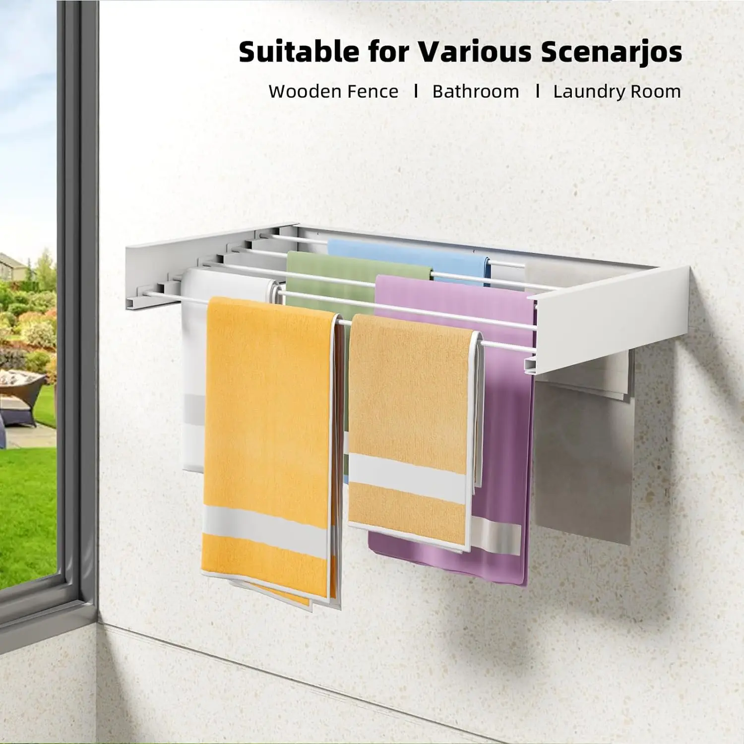 Tendedero plegable para ropa, tendedero para ropa montado en la pared, 5 varillas de aluminio, estantes para lavandería que ahorran espacio para secar ropa