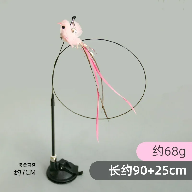 Juguete interactivo para gatos, palo para gatos manos libres, juguete para jugar a gatitos, varita de juguete con ventosa, varita para gatos con pájaros/plumas, suministros para mascotas