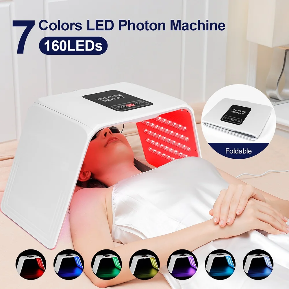 Máquina de fotones LED plegable de 160 LED, 7 colores, máscara LED para la cara, máquina PDT para uso doméstico, salón de belleza, máscara LED para SPA corporal Facial, cuidado de la piel