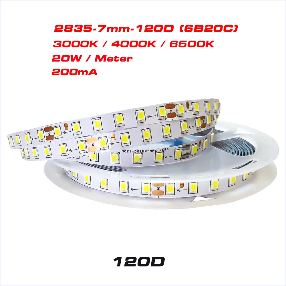 5 metros/rollo SMD2835 cinta LED 100Leds 120Leds 180Leds tira de LED de corriente constante blanco, cálido y neutro para lámpara de Panel