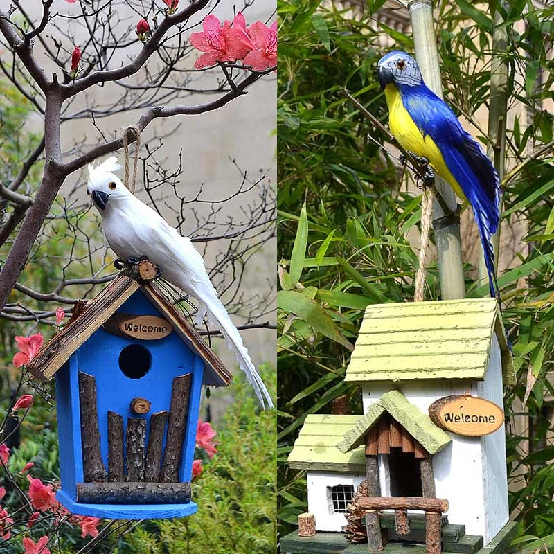 Loro Artificial de plumas de espuma hecho a mano, modelo de pájaro de imitación, estatuilla de espuma de pájaros, adorno de decoración de jardín para el hogar, 25/35cm