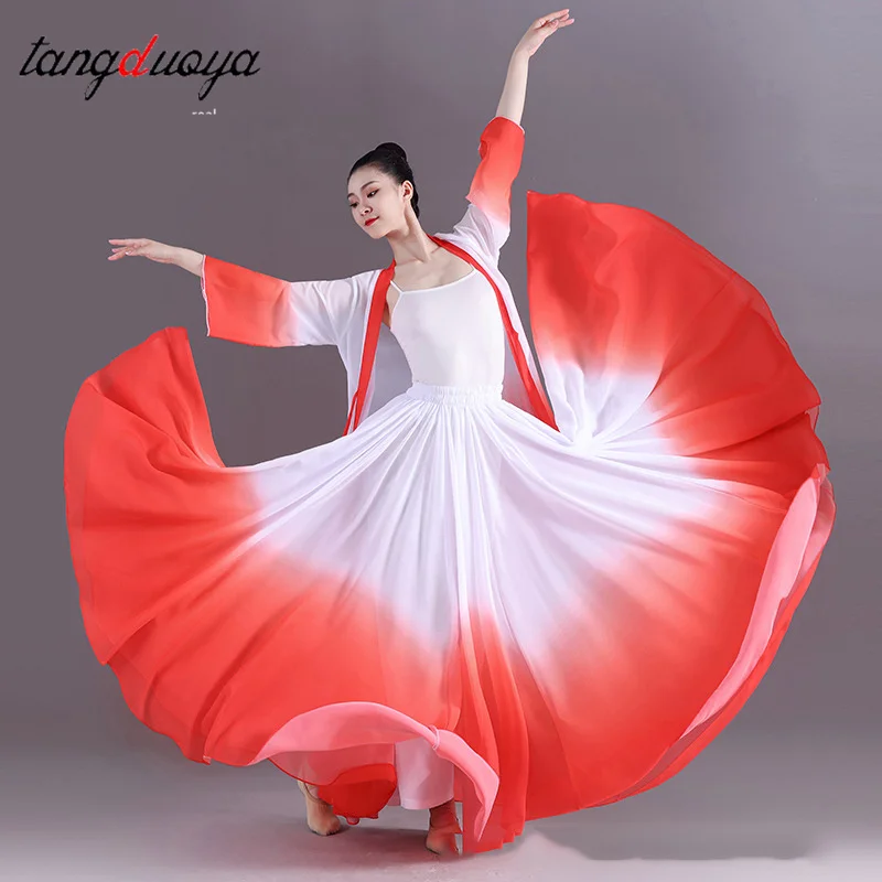 Falda de Danza Clásica para Mujer de 360/540/720 Grados, Traje de Práctica, Gasa Degradada, Chifón Elegante, Vestido de Media Pierna para Actuación