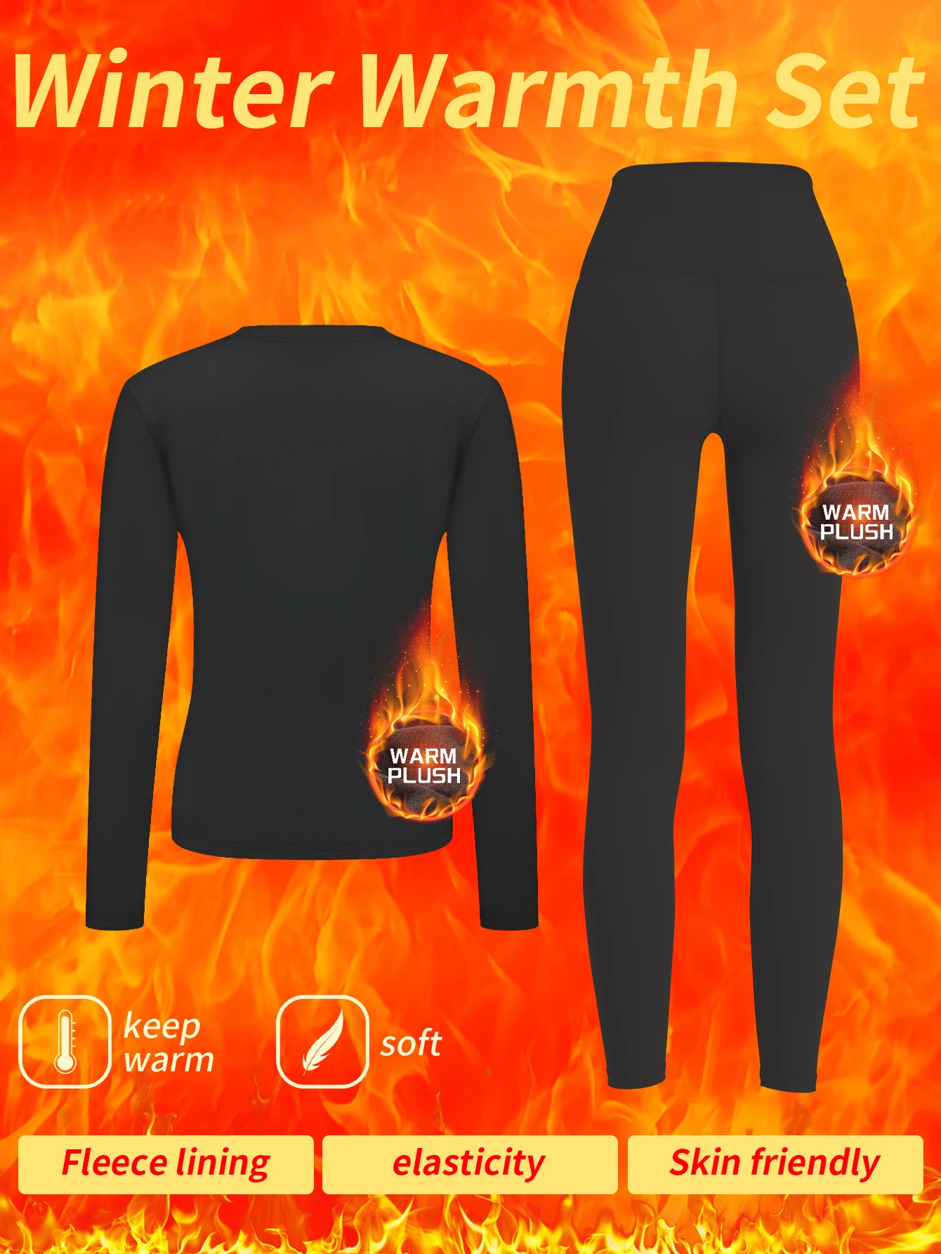 Conjunto de ropa interior térmica de lana para mujer, mallas y top cómodos de cintura alta, yoga, ropa deportiva de esquí de invierno, otoño e invierno