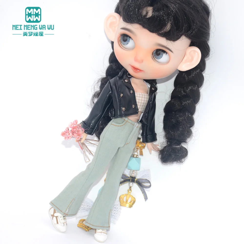 Ropa de muñeca Blyth de 28-30cm, accesorios Azone OB24, juguetes, chaquetas de cuero de moda, pantalones vaqueros acampanados, Top de tubo, regalos para niñas