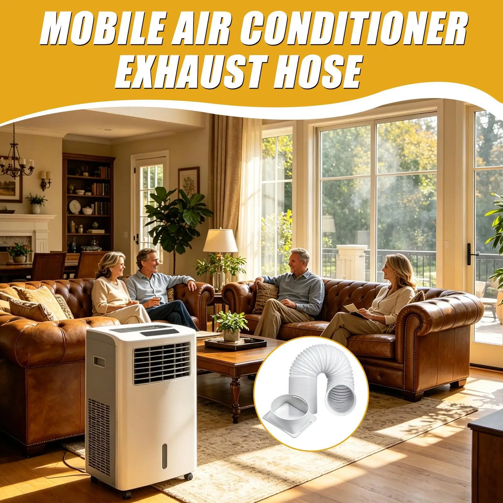 Manguera de escape portátil para aire acondicionado con conector cuadrado, longitud ajustable de 1.5-3 m, manguera de ventilación para ventana, tubo universal para aire acondicionado