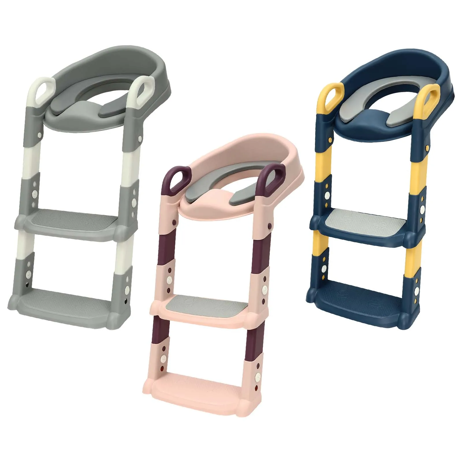 Asiento de Inodoro Plegable para Niños con Escalón, Asiento de Inodoro Ajustable de 6 Niveles para Niños Pequeños con Pedales Antideslizantes para Inodoros en Forma de V/U/O