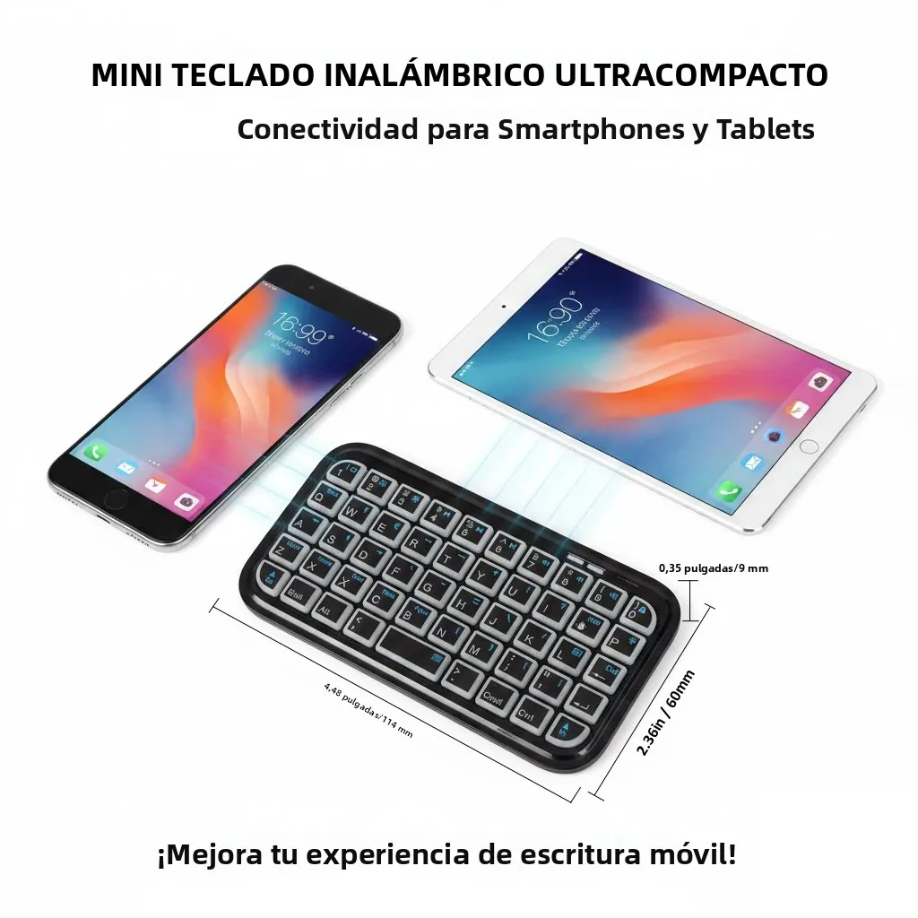 Teclado RGB Retroiluminado de Modo Dual (Bluetooth + Cableado), Mini Recargable Tipo-C, Portátil de Bolsillo, 49 Teclas para Tablets y Smartphones