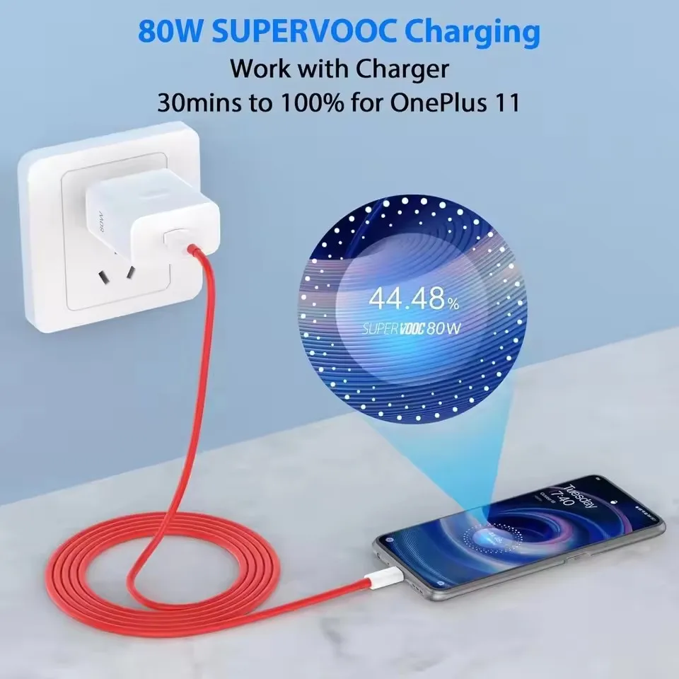 Cable tipo C de cargador rápido Super VOOC EU de 80W para OnePlus 9 9R 10 Pro 11 12 13 Nord CE 3 4 Lite 5 N200 N300 OPPO Realme Cables USB