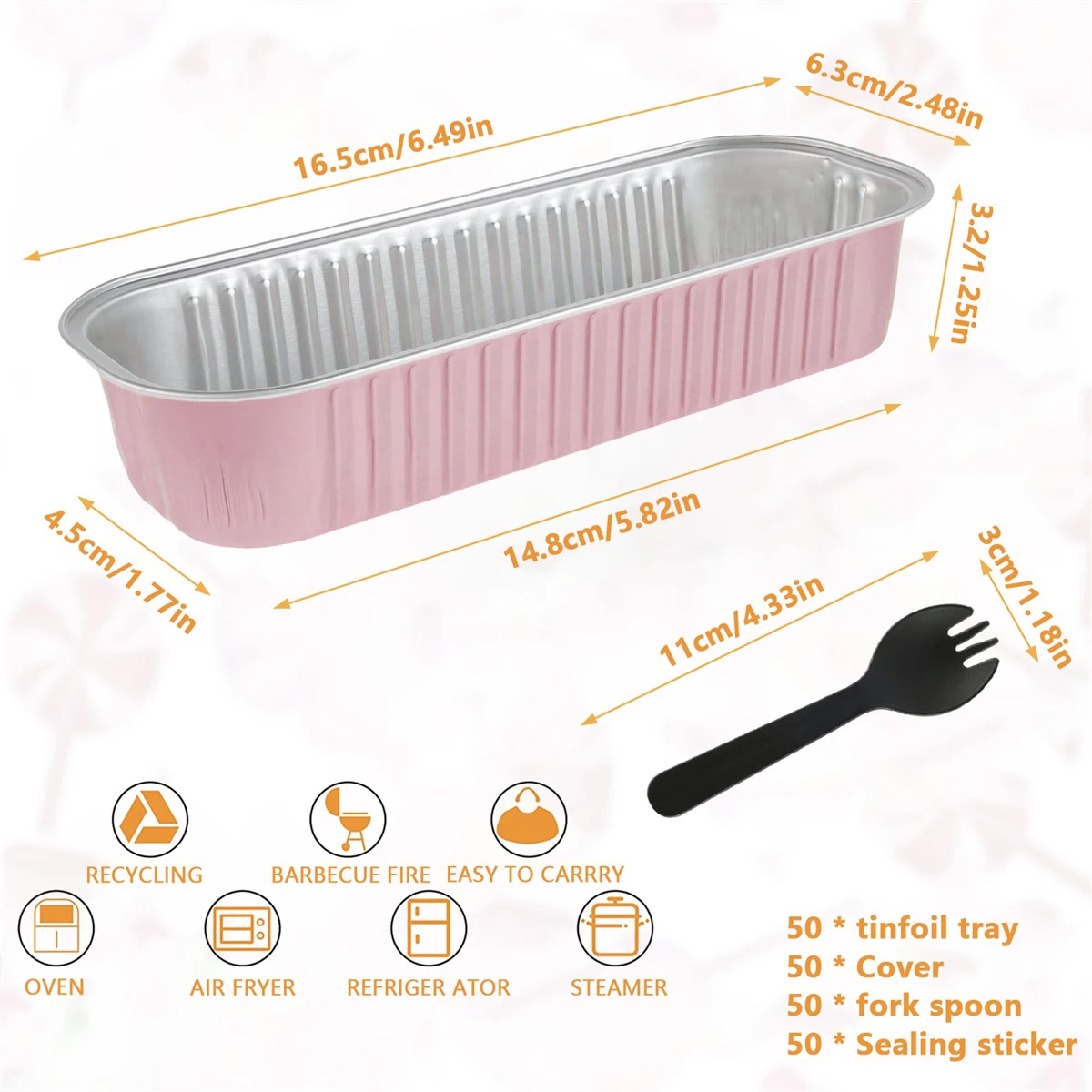 Juego de 50 Mini moldes para pan con tapas y cucharas, bandeja rectangular de papel de aluminio para hornear de 6,8 oz, Mini recipiente para pan, moldes para pasteles resistentes al calor