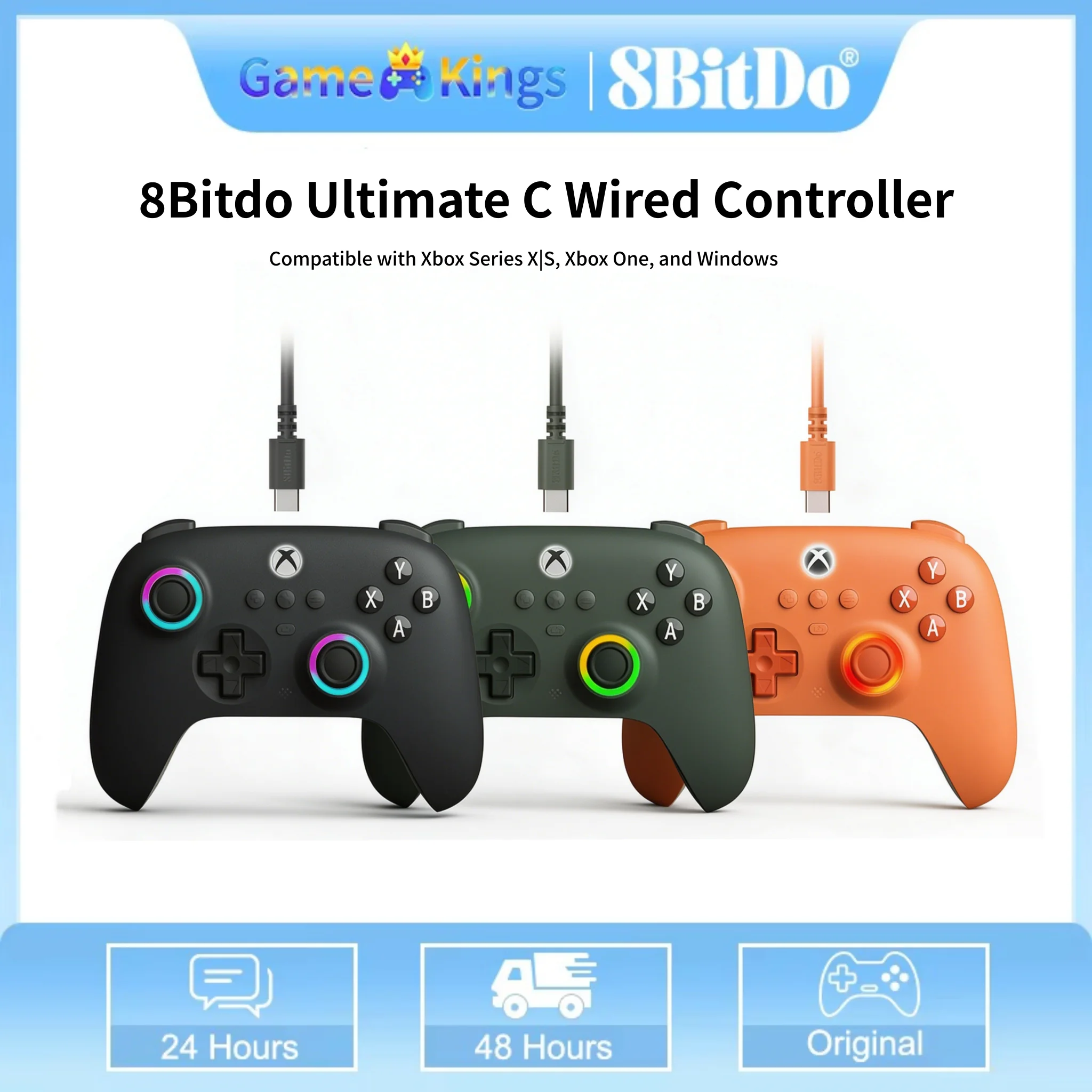 Mando con cable 8Bitdo Ultimate C para Xbox, compatible con Xbox Series X. | Joysticks con efecto Hall para mando de Xbox One/Windows