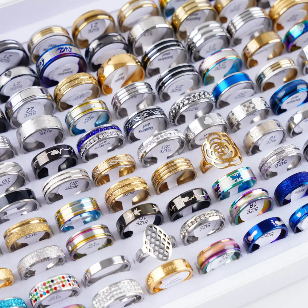 20 unids/lote anillos de amor de acero inoxidable a rayas con forma de corazón a la moda para hombres y mujeres, regalos de fiesta de estilo mixto, accesorios de joyería