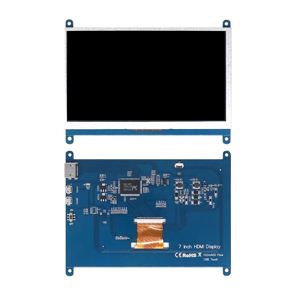 Monitor Raspberry Pi de 7 pulgadas, 4/3/2/B/B +/A +, 1024x600 IPS, unidad de pantalla táctil capacitiva de 5 puntos, pantalla HDMI gratuita para Win 7/8/10