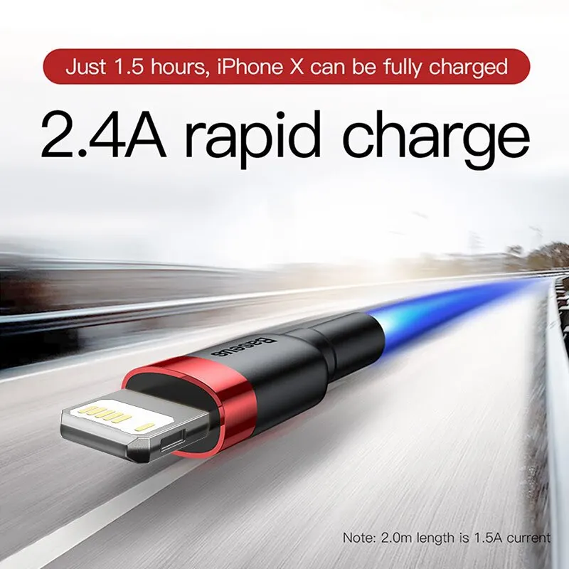 Cable USB Baseus para iPhone 14 13 Pro Max Cable USB de carga rápida para iPhone 12 Mini Pro Max Cable USB 2.4A de datos