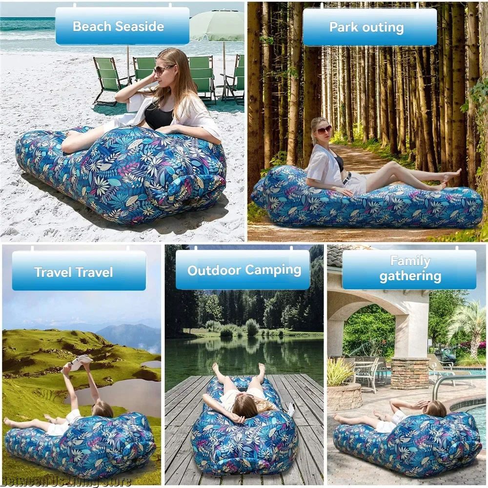 Sofá cama inflable de lujo: diseño extra ancho sin rollo para playa, jardín y interior |   Tumbona de aire de configuración rápida
