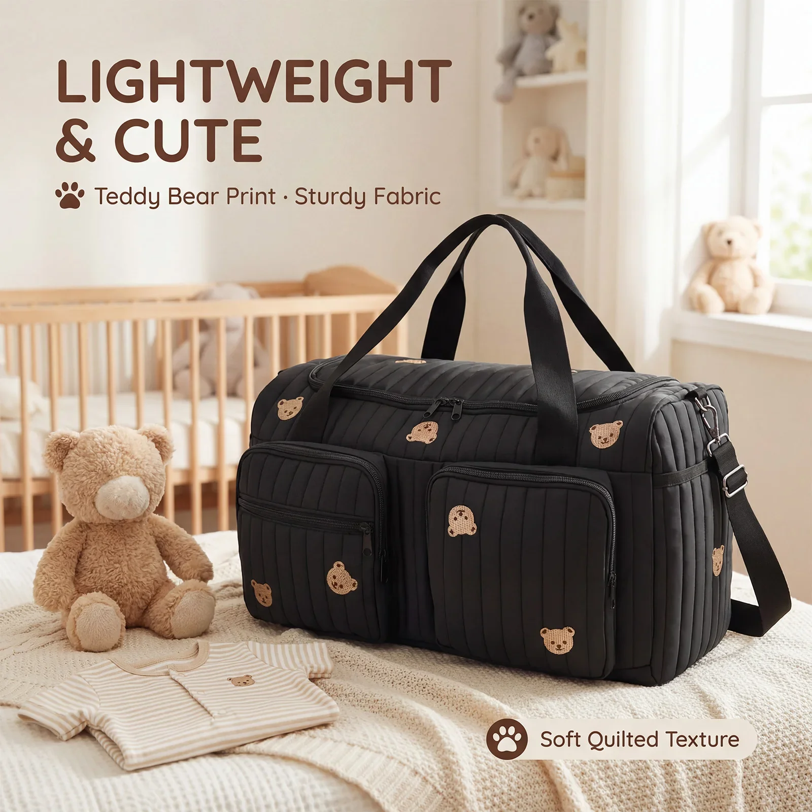 Bolsa de Maternidad Portátil de Gran Capacidad con Correa para el Hombro y Múltiples Bolsillos, Bolsa Multiusos para Pañales