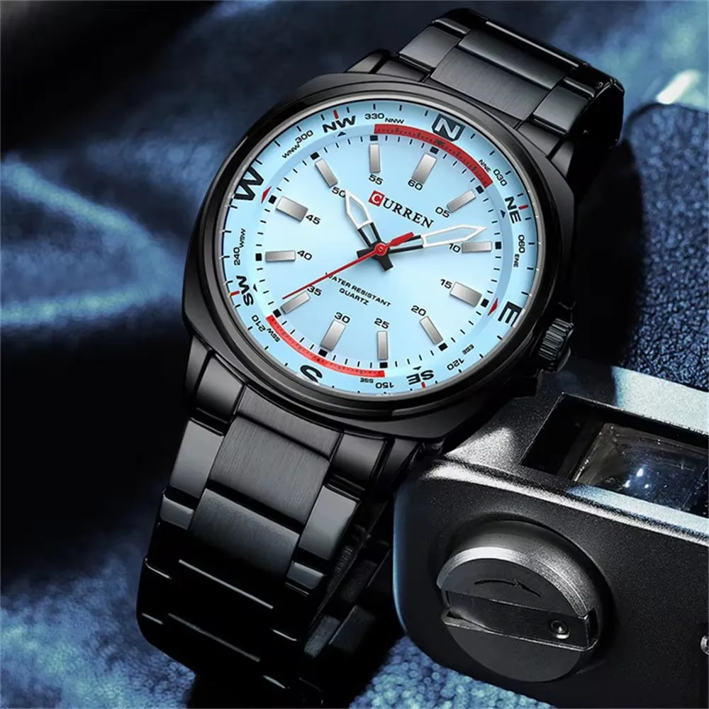 Reloj de Cuarzo CURREN 8455 para Hombre, Esfera Grande, Resistente al Agua, Correa de Acero Inoxidable, Casual, Elegante, para Negocios, Reloj Hombre