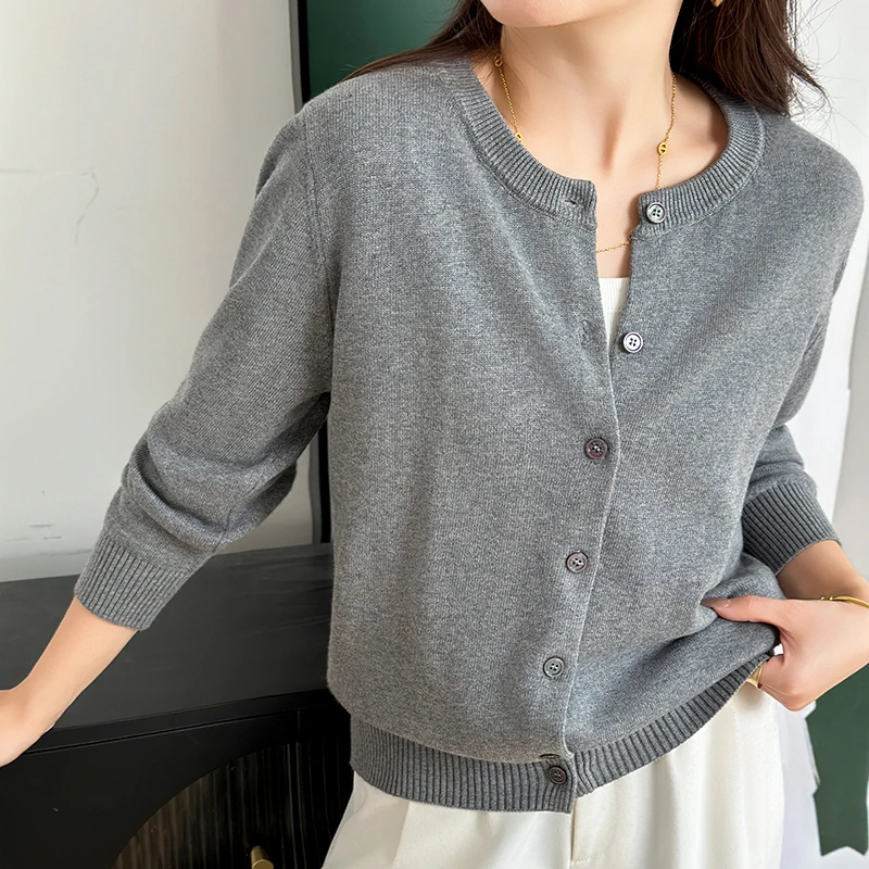 WinvyNee Cárdigan de cuello redondo 100% de algodón puro para mujer, tops de oficina a la moda, ropa informal para mujer, conjunto de viaje diario ZA1002004