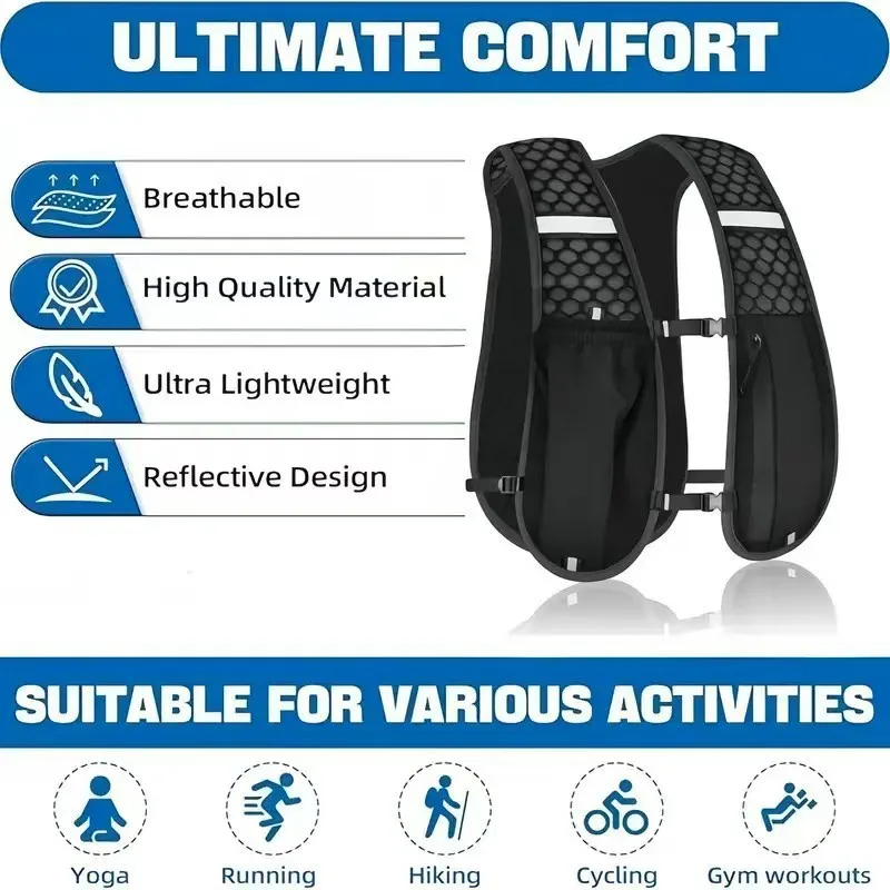 Chaleco de Hidratación Unisex para Correr, Mochila de Hidratación Transpirable Resistente al Agua para Correr, Senderismo, Ciclismo, Trail, Maratón y Deportes