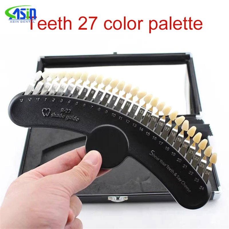 27 colores guía de sombra 3D tablero de tabla de sombra de dientes comparador de colores juego de blanqueamiento Dental placa Dental blanqueadora