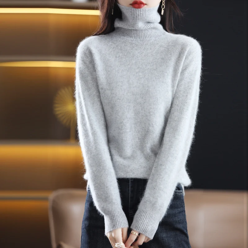 Jersey de cuello alto de felpa de visón para mujer, suéter de cachemira para mujer, ropa de Otoño/Invierno, 2024, 100%, Dbr-018