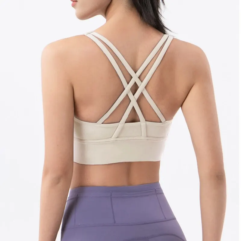 Sujetador deportivo de nailon para mujer, ropa interior transpirable, Sexy, para Yoga y gimnasio