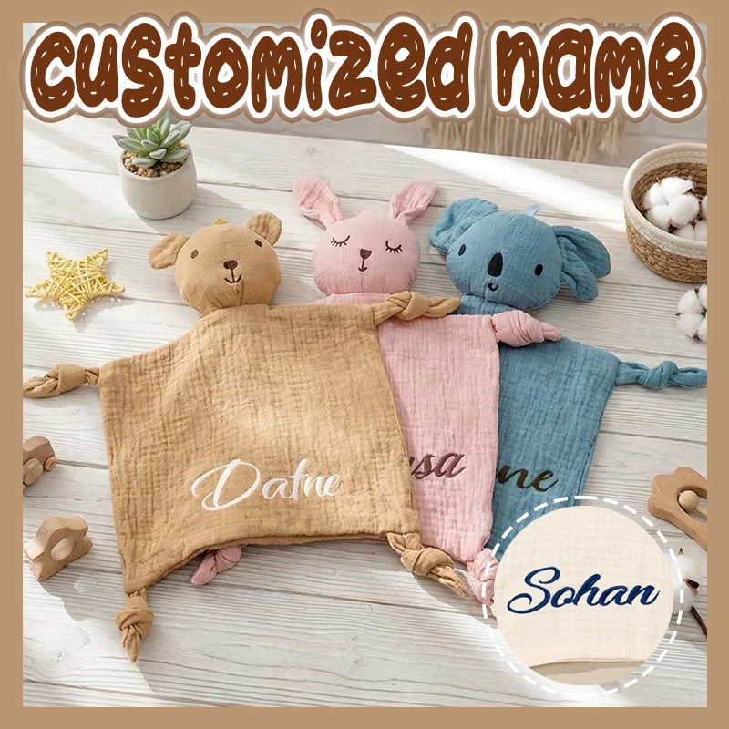 Juego de edredón y babero personalizados para bebé con nombre bordado y diseño de animales, ideal para regalo de baby shower o Pascua.