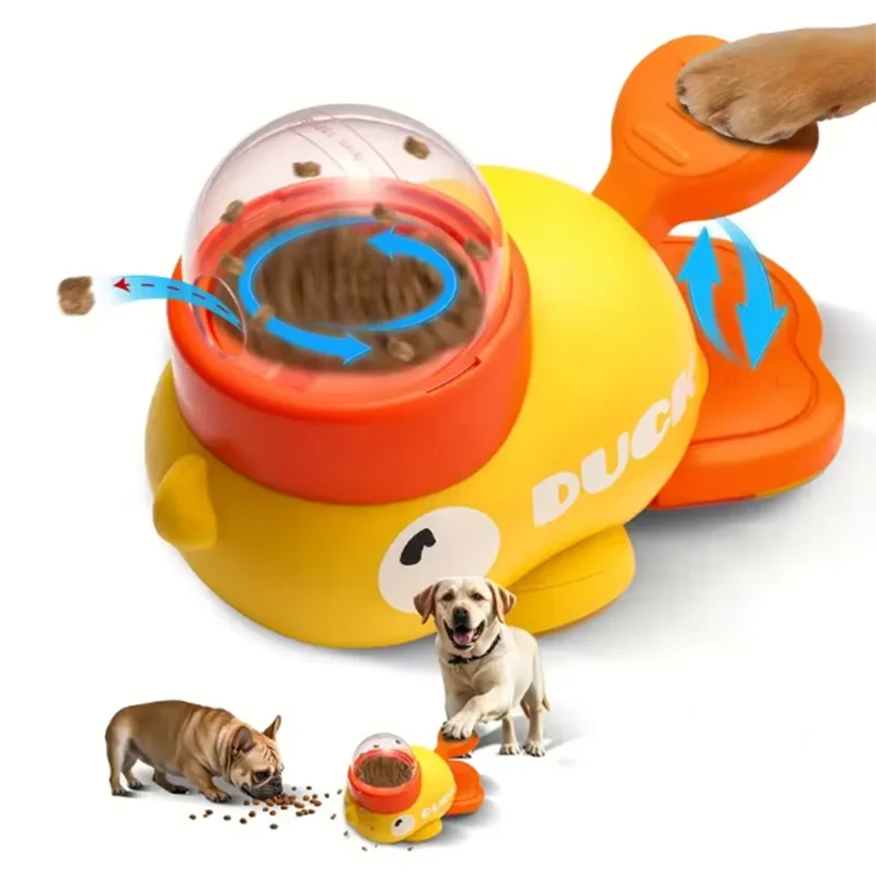 Perro, gato, comedero para mascotas, pequeño pato amarillo, rompecabezas interactivo, máquina de alimentación para perros, cachorro, juguete de comida faltante, fondo antideslizante